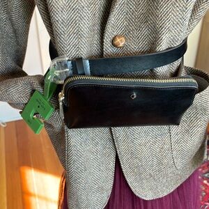 NWT Kate Spade black leather belt bag. Size L/XL